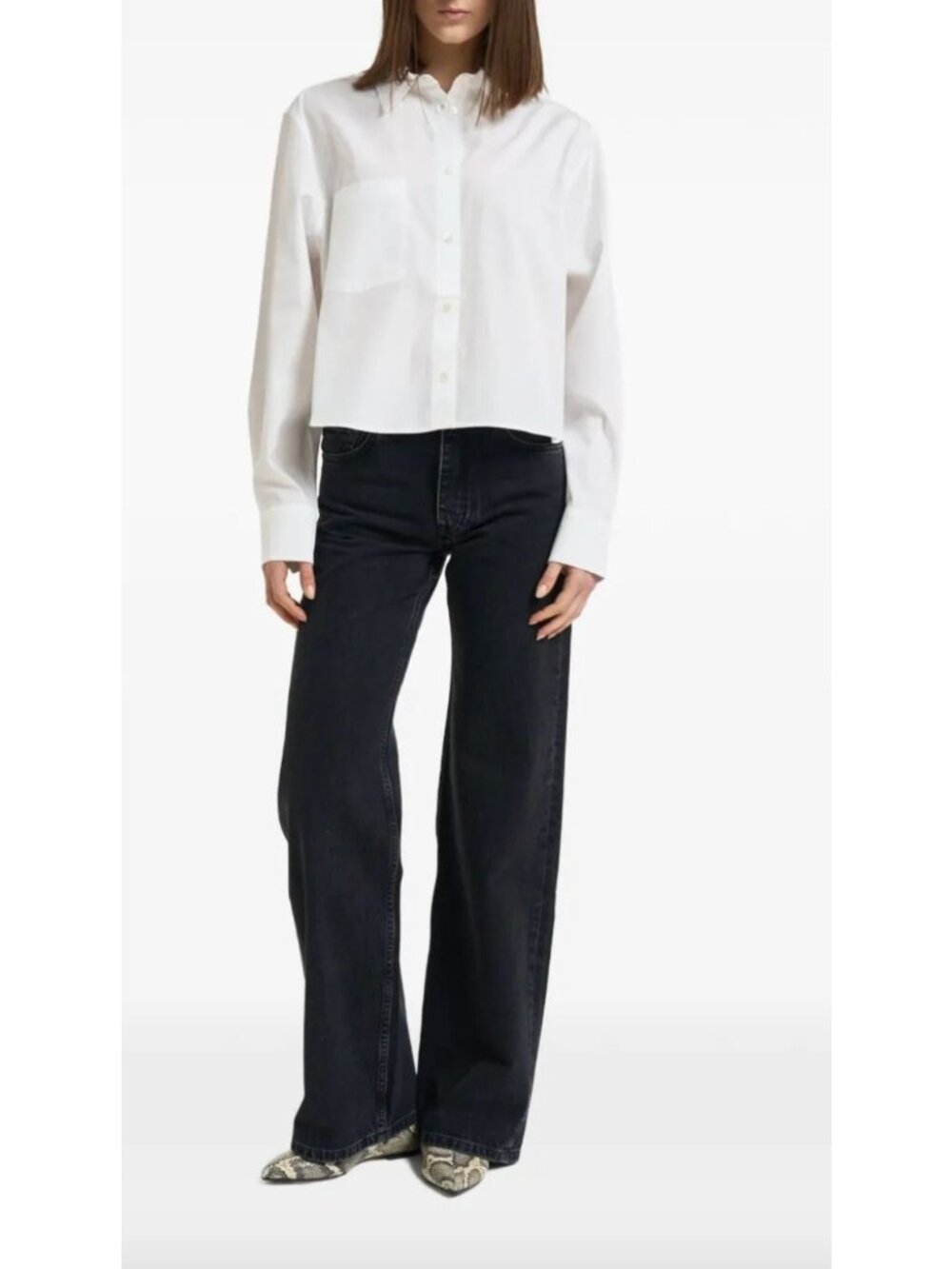 Anine Bing Essie Crop White Classic Button-Front Shirt Size XS